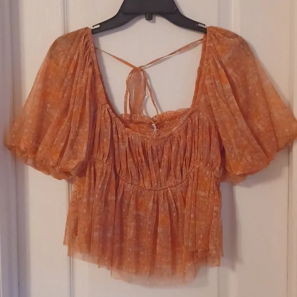 NWT Free People Penelope Peach Blouse Puff sleeve sz M - Picture 4 of 8